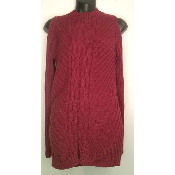 Jessica Simpson Posy Cold Shoulder Sweater Size S Maroon Tunic Length NWT - Picture 1 of 9